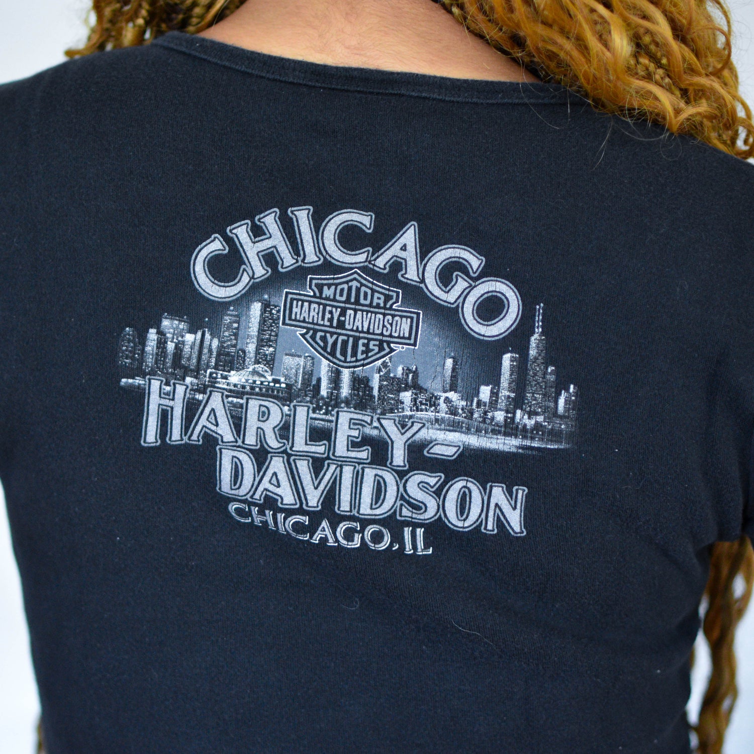 Y2K Femme Harley Davidson Chicago Bedazzled Graphic Crop Top