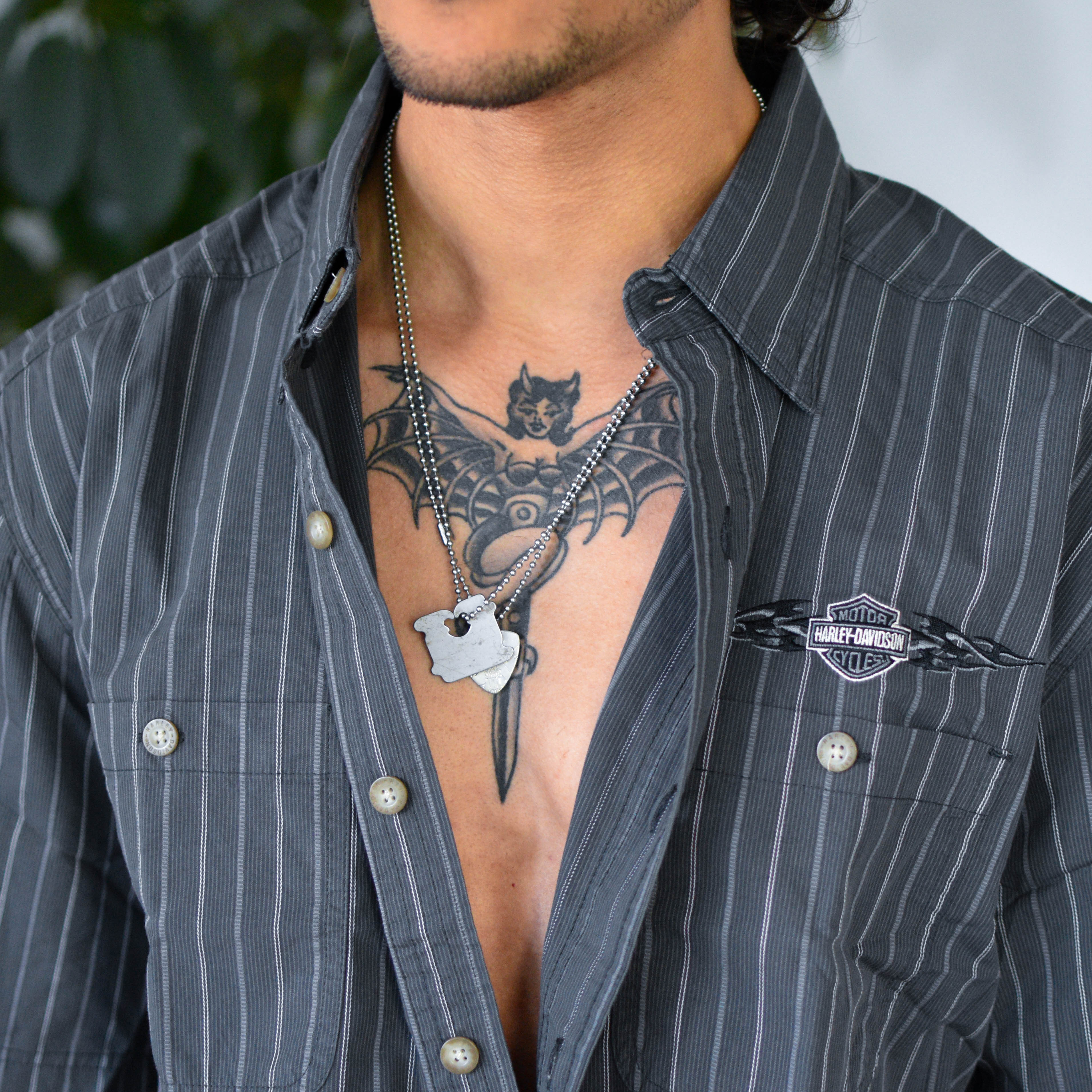 NO PRICE!! Y2K 2010 Harley Davidson Pinstriped Button-up