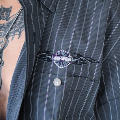 NO PRICE!! Y2K 2010 Harley Davidson Pinstriped Button-up