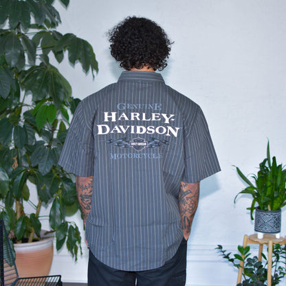 NO PRICE!! Y2K 2010 Harley Davidson Pinstriped Button-up