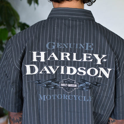 NO PRICE!! Y2K 2010 Harley Davidson Pinstriped Button-up