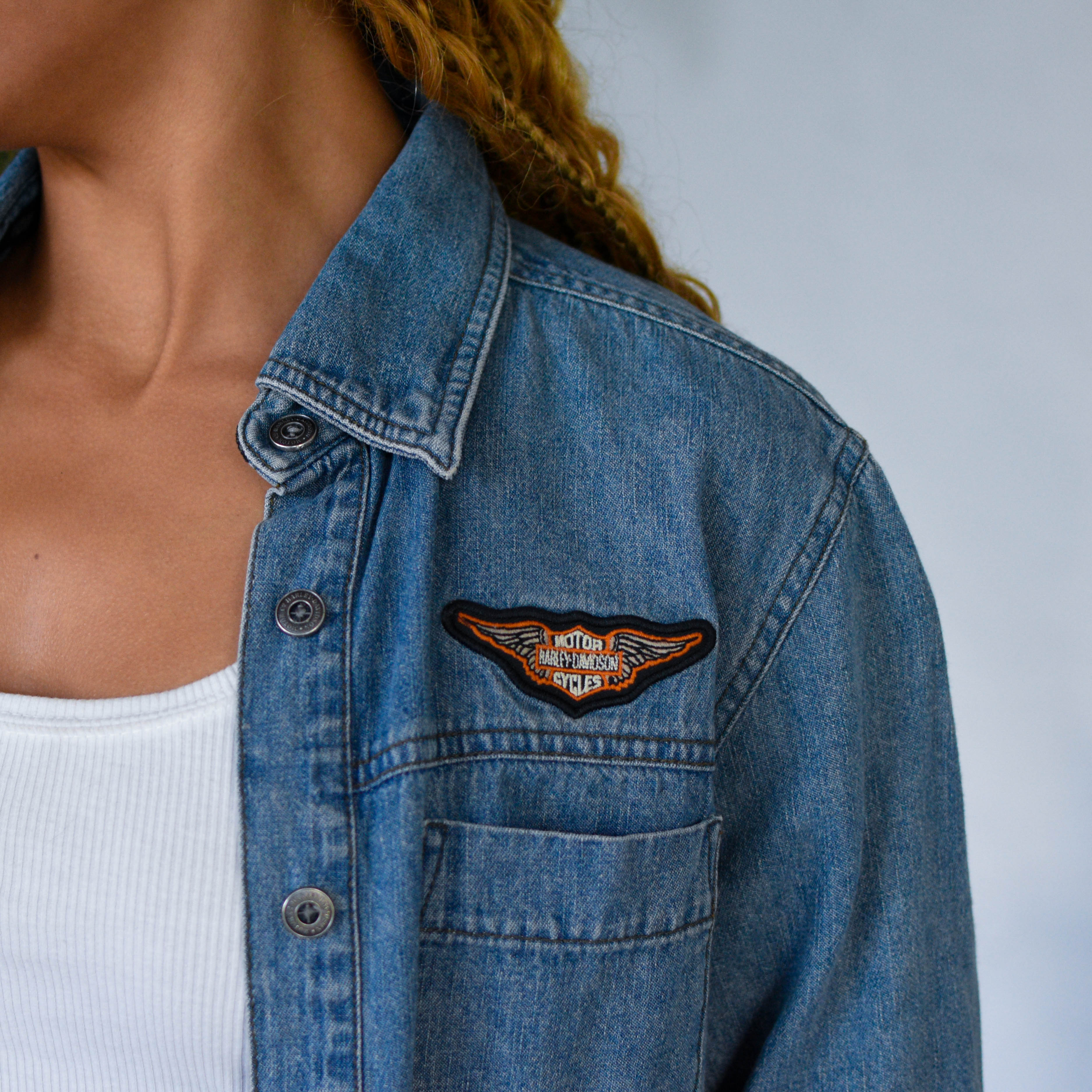 Vintage  2003 Femme Harley Davidson Embroidered Denim Long Sleeve