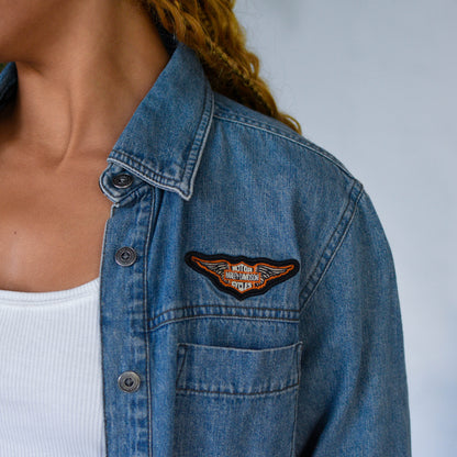 Vintage  2003 Femme Harley Davidson Embroidered Denim Long Sleeve