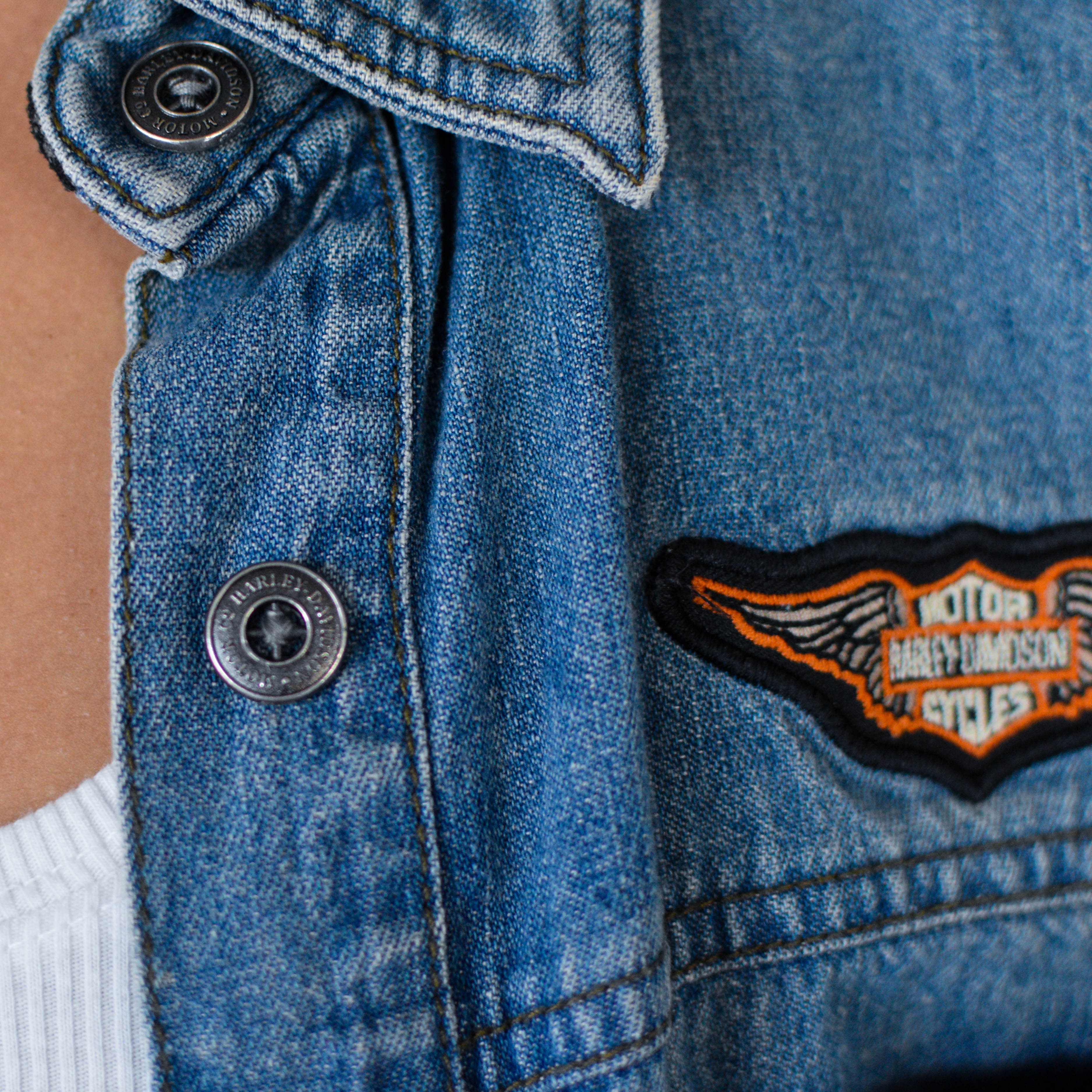Vintage  2003 Femme Harley Davidson Embroidered Denim Long Sleeve