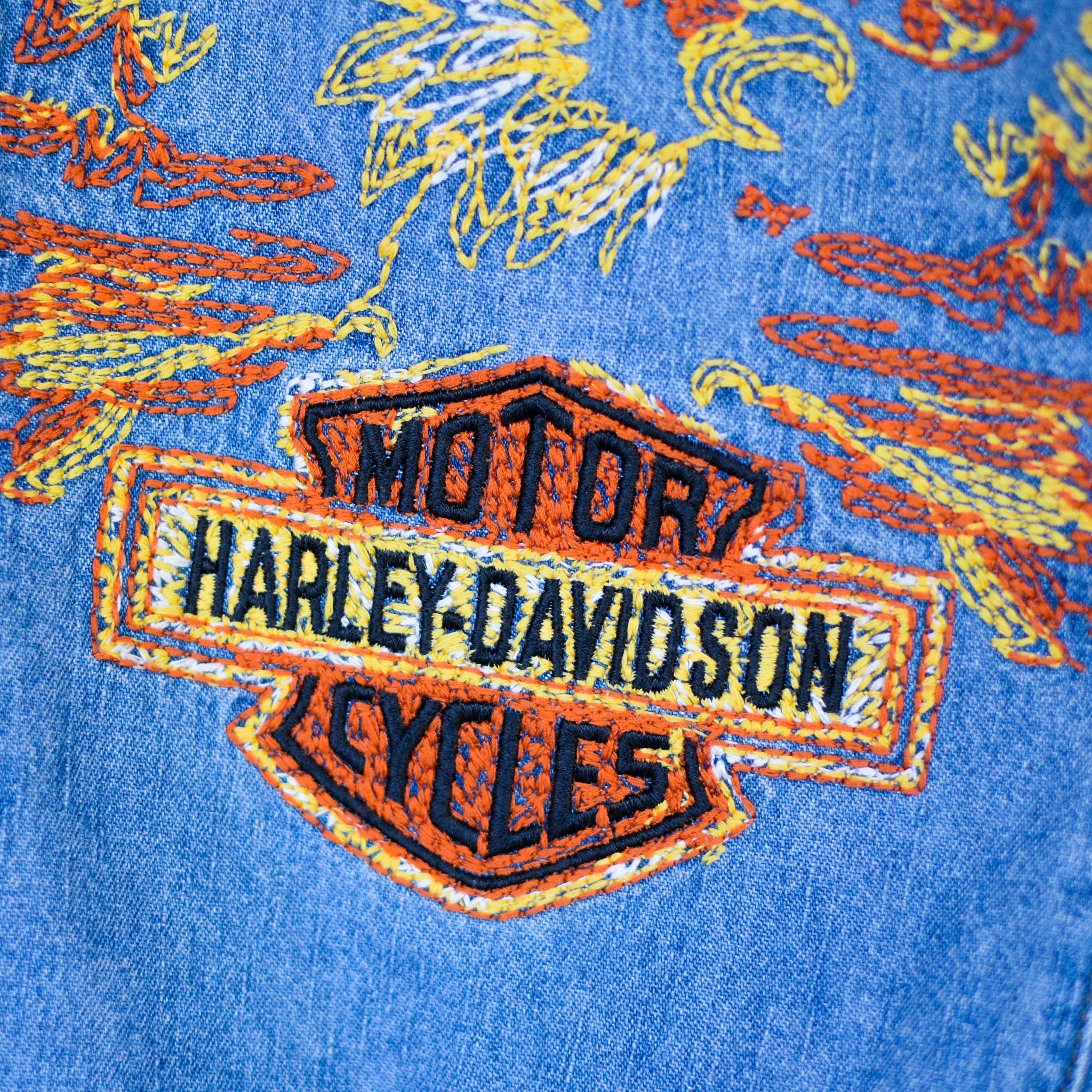 Vintage  2003 Femme Harley Davidson Embroidered Denim Long Sleeve