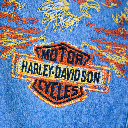 Vintage  2003 Femme Harley Davidson Embroidered Denim Long Sleeve