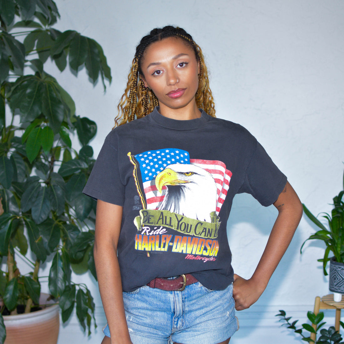 Vintage 1990 Harley Davidson American Flag Graphic T-Shirt