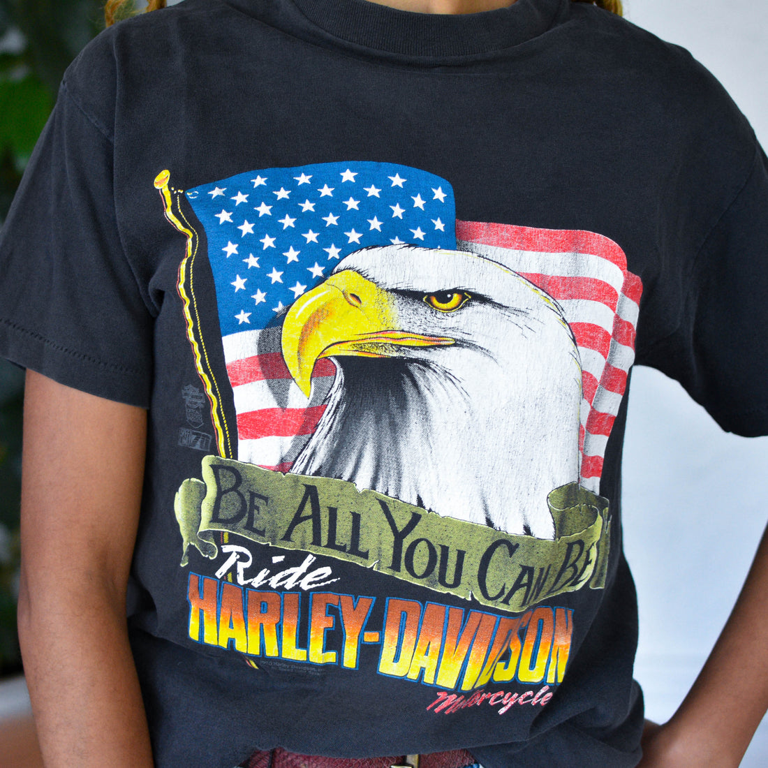 Vintage 1990 Harley Davidson American Flag Graphic T-Shirt