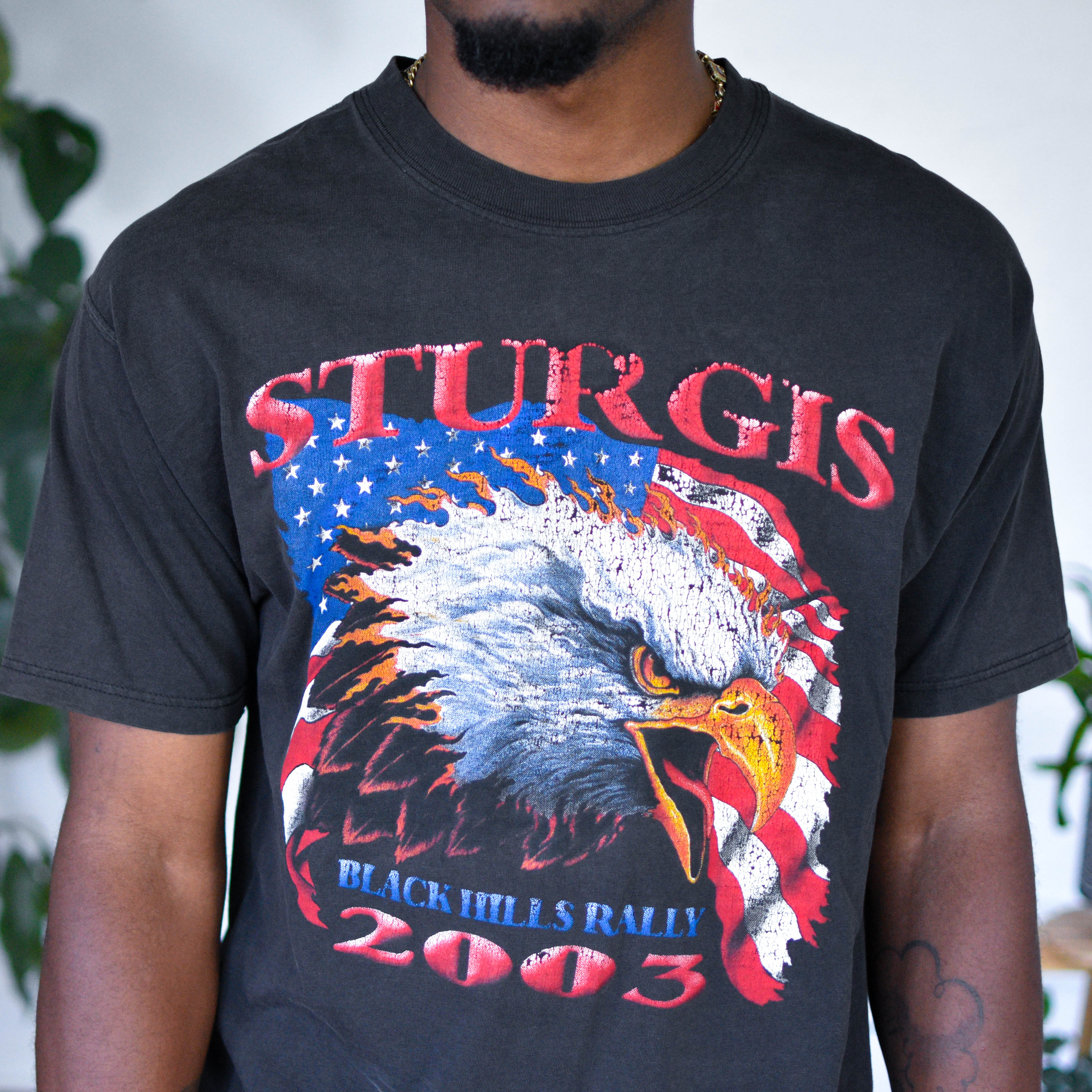 Vintage 2003 Sturgis Bike Rally American Flag Graphic T-Shirt