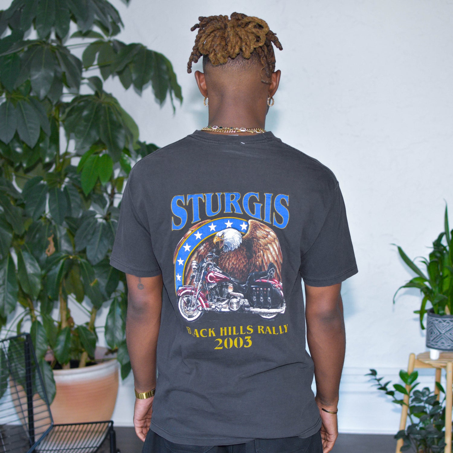 Vintage 2003 Sturgis Bike Rally American Flag Graphic T-Shirt