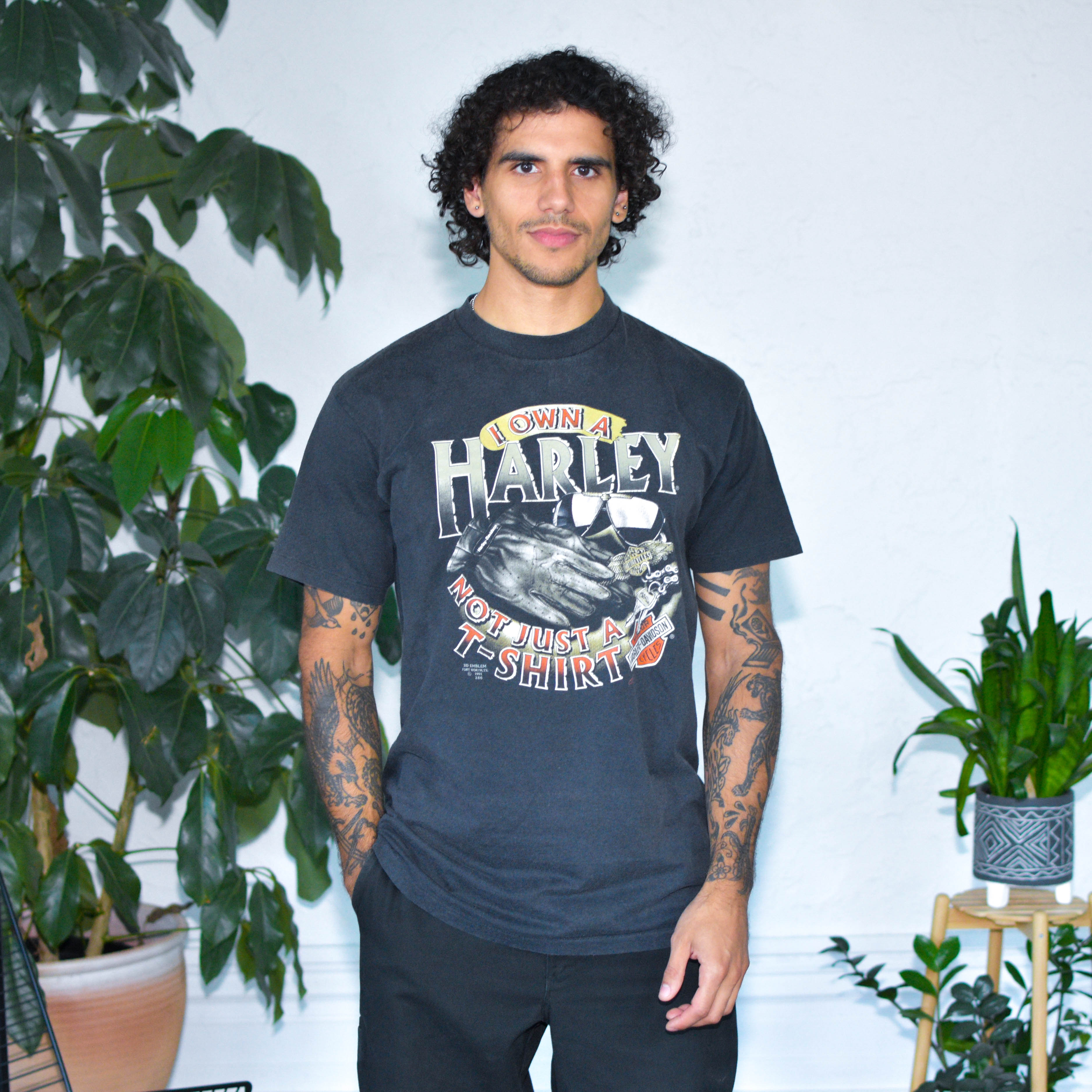 Vintage 1991 Harley Davidson 3D Emblem "I Own a Harley" T-Shirt