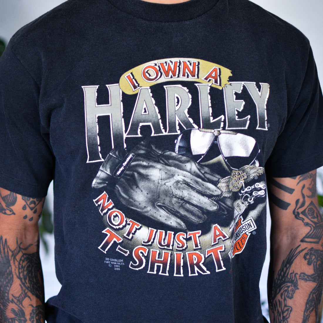 Vintage 1991 Harley Davidson 3D Emblem "I Own a Harley" T-Shirt