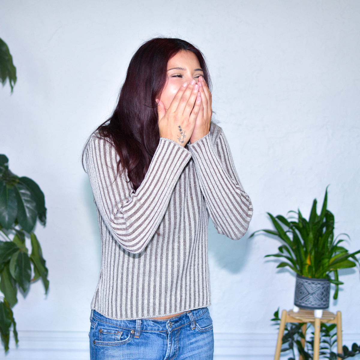 Vintage 90s Femme Ribbed Two Toned Turtleneck Sweater