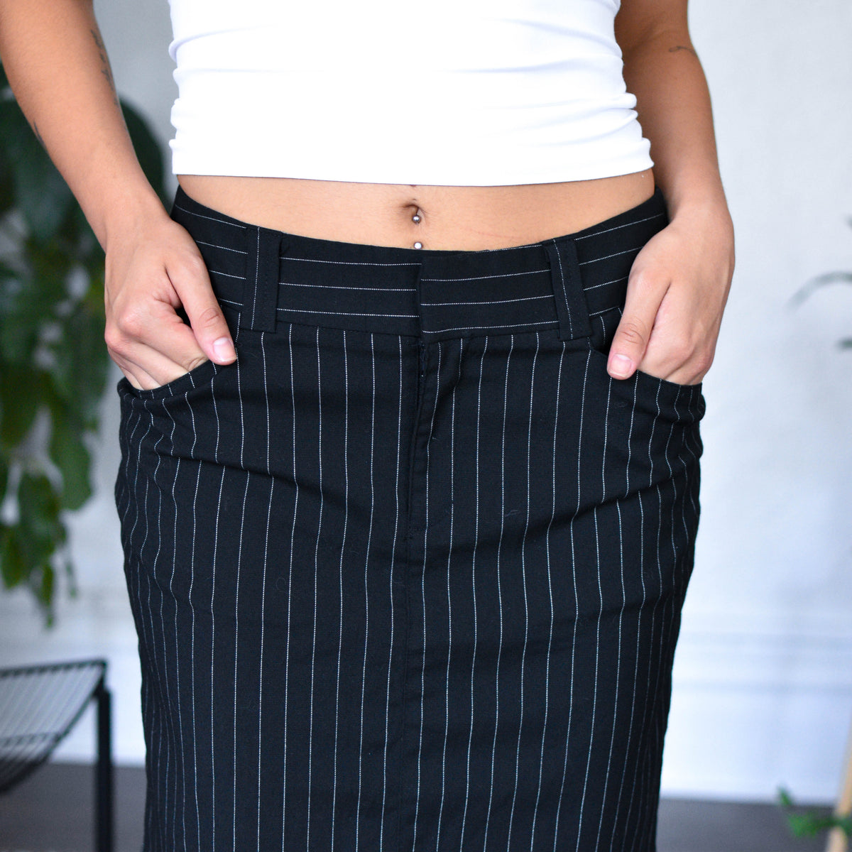 Vintage Y2K Black Pinstripe Mini Skirt