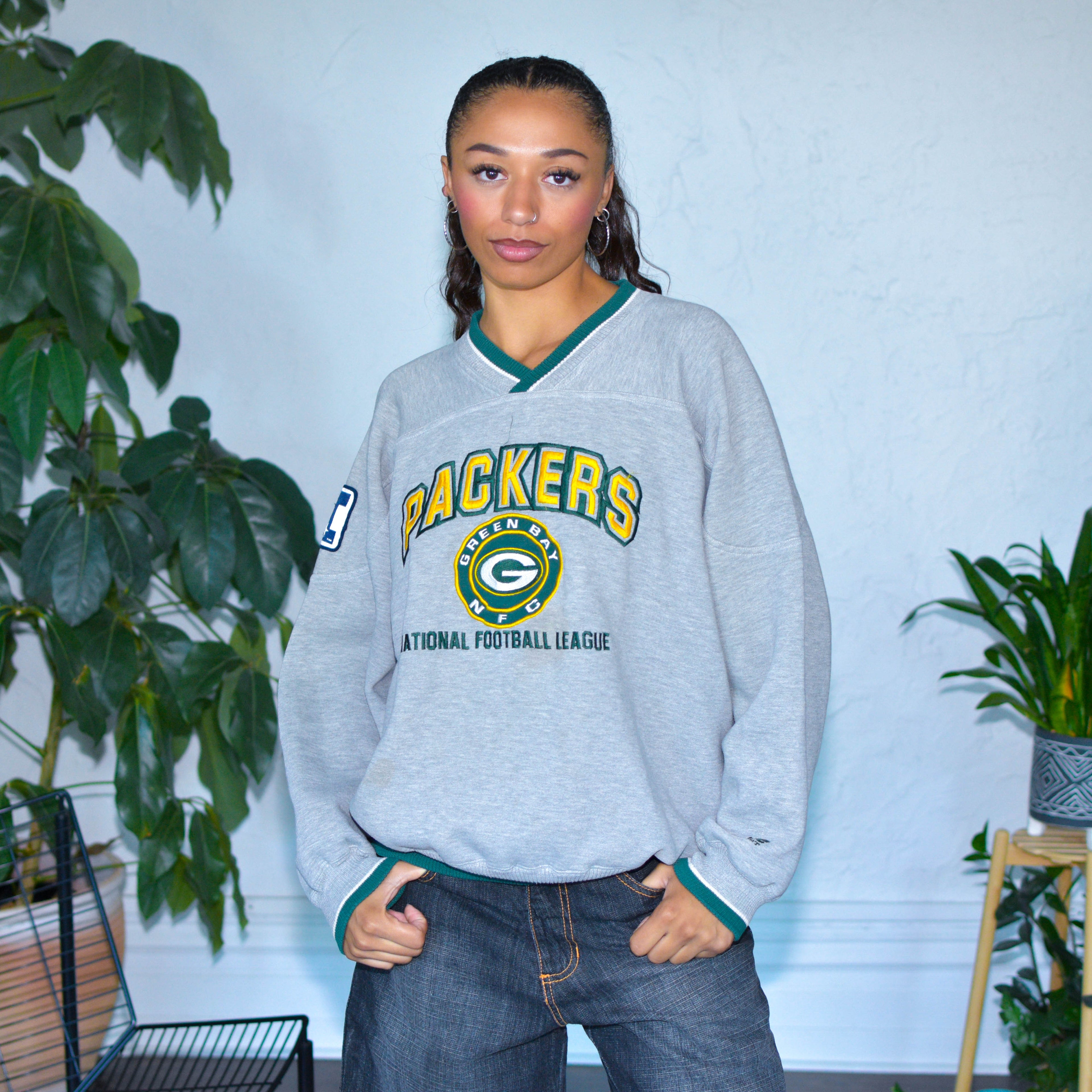 Vintage Green Bay Packers Embroidered Ribbed Sweatshirt