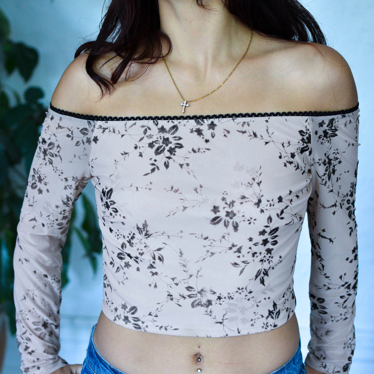 Vintage Y2K Misty Rose Pink Floral Print Slip on Top