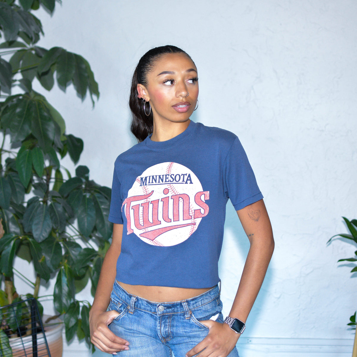 Vintage 80s Cropped Twins Baseball T-Shirt