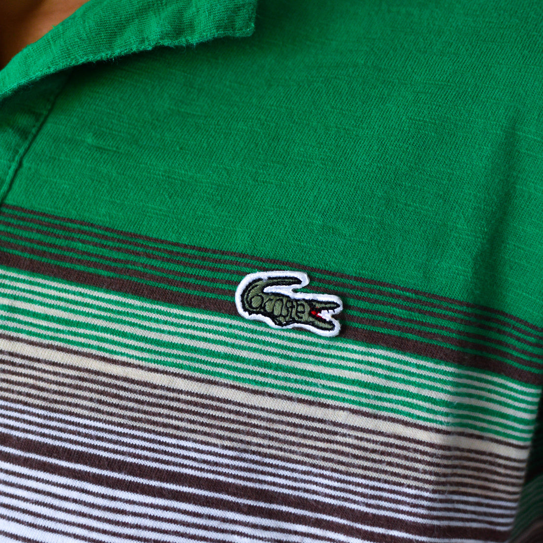 Vintage 90s Femme Green Chemise Lacoste Striped Polo Shirt