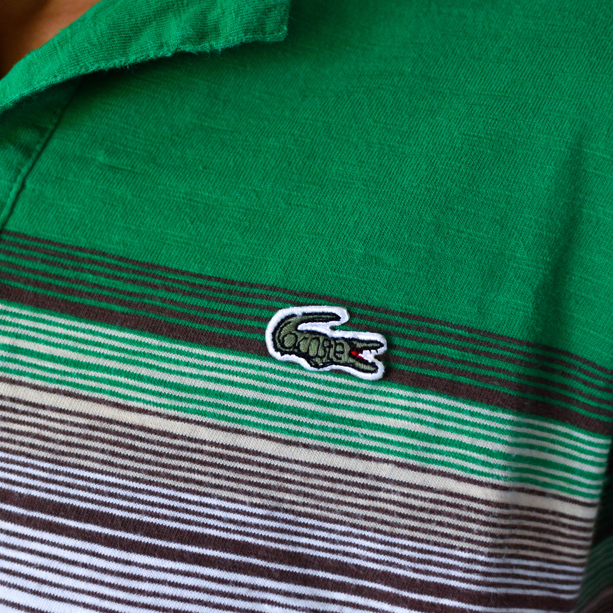 Vintage 90s Femme Green Chemise Lacoste Striped Polo Shirt