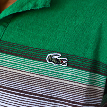 Vintage 90s Femme Green Chemise Lacoste Striped Polo Shirt