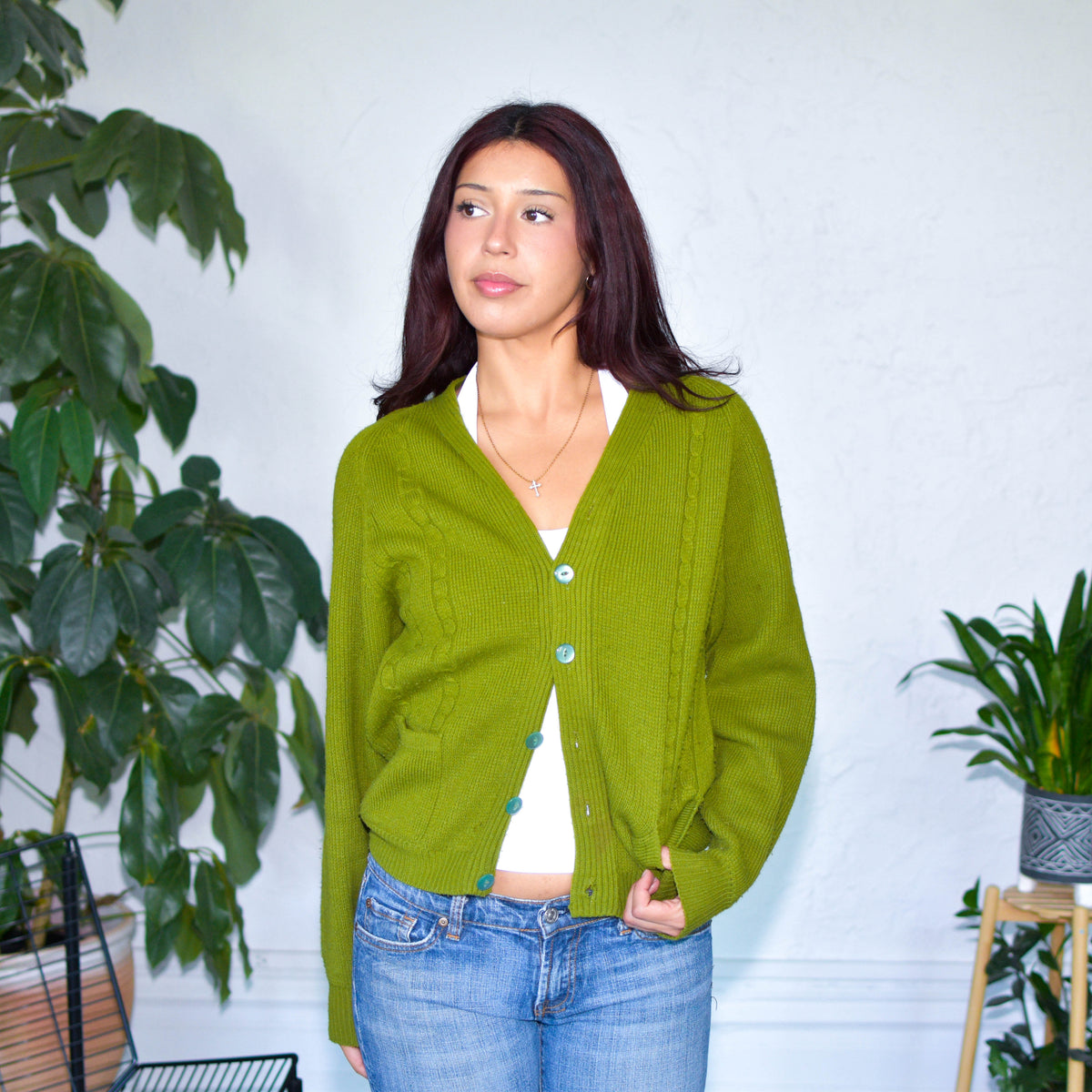 Vintage 70s Italic Knits Olive Green Cardigan