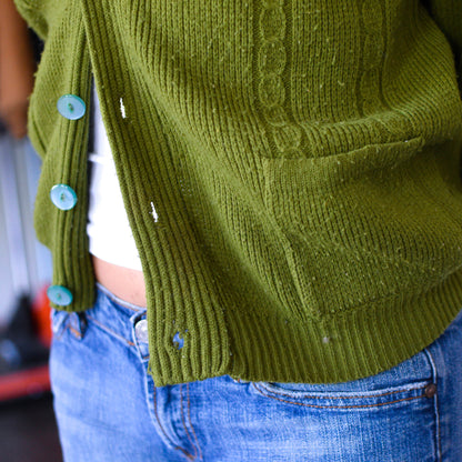 Vintage 70s Italic Knits Olive Green Cardigan