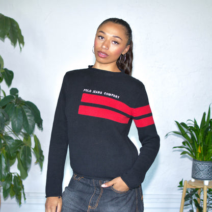 Vintage 90s Polo Sport Co. Red Stripe Knit Sweater