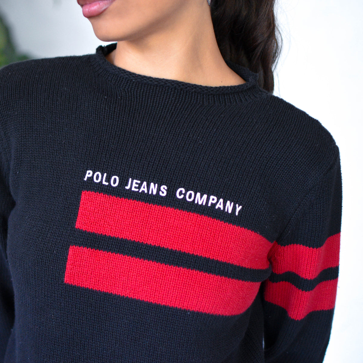 Vintage 90s Polo Sport Co. Red Stripe Knit Sweater