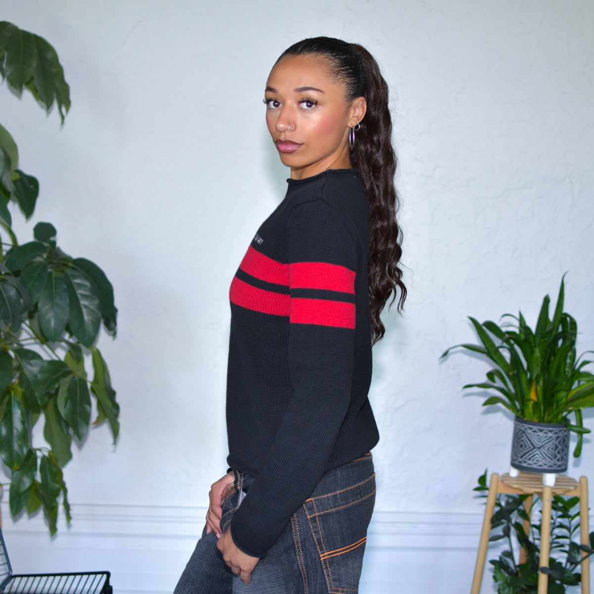 Vintage 90s Polo Sport Co. Red Stripe Knit Sweater