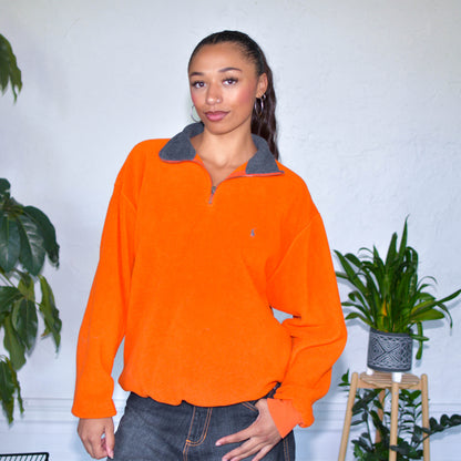 Vintage Polo By Ralph Lauren Orange Fleece Quarter-Zip