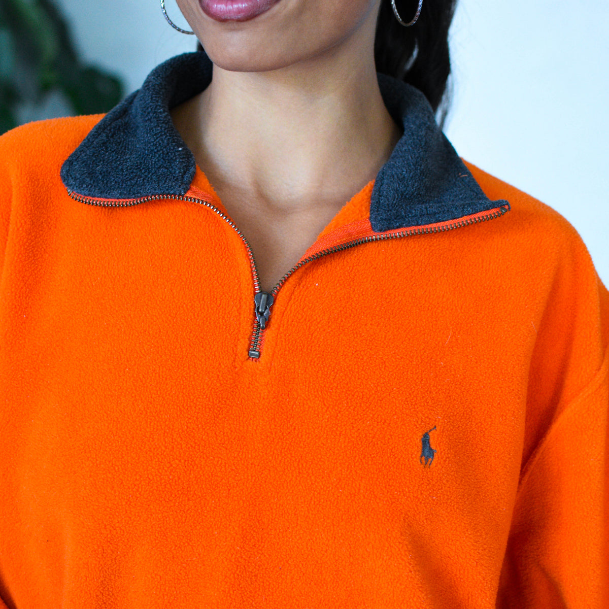 Vintage Polo By Ralph Lauren Orange Fleece Quarter-Zip