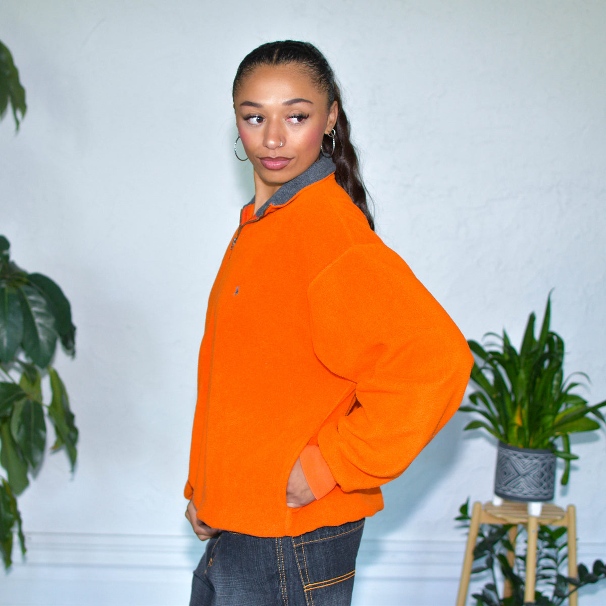 Vintage Polo By Ralph Lauren Orange Fleece Quarter-Zip