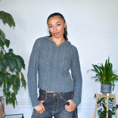 Vintage Y2K Quarter-Zip Cable Knit Sweater