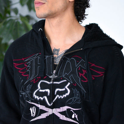 Vintage Y2K Fox Racing Sherpa Zip-Up Sweatshirt