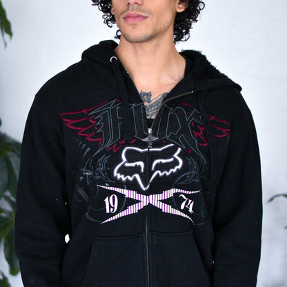Vintage Y2K Fox Racing Sherpa Zip-Up Sweatshirt