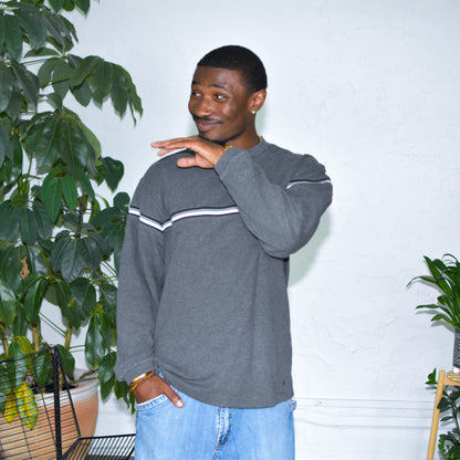 Vintage Y2K Grey Thermal Lined Waffle Knit Sweater