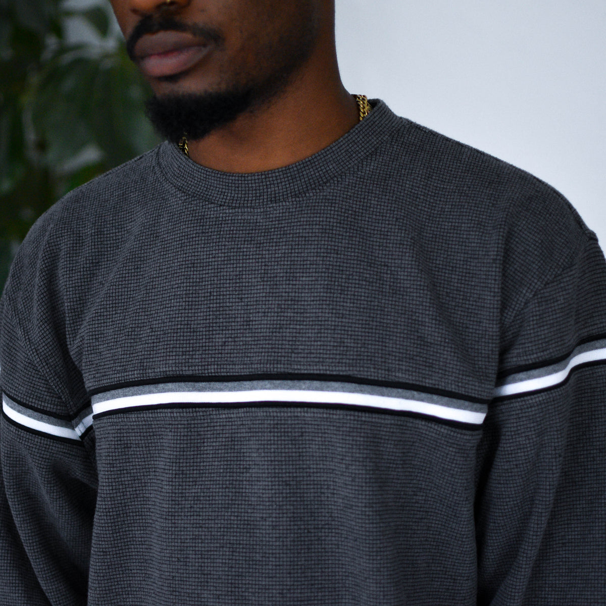 Vintage Y2K Grey Thermal Lined Waffle Knit Sweater