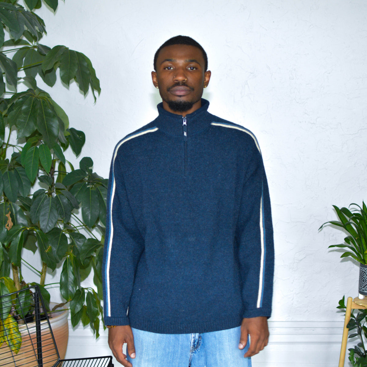 Vintage Y2K American Eagle Navy Blue Quarter-Zip Sweater