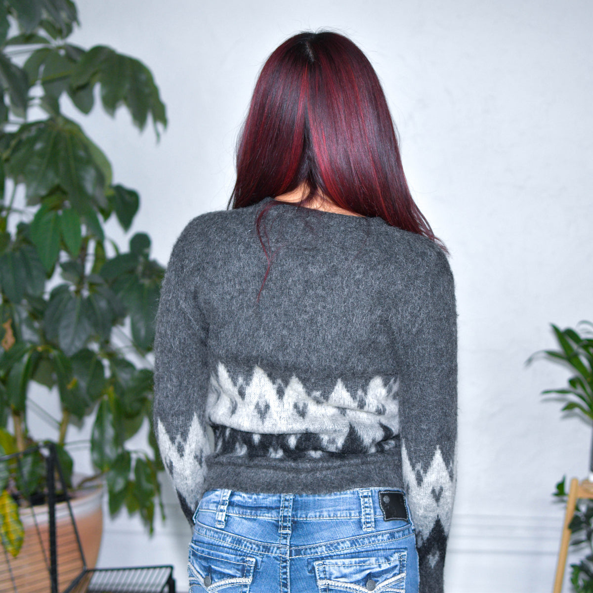 Vintage Y2K Femme Wool Grey Knit Zip-Up
