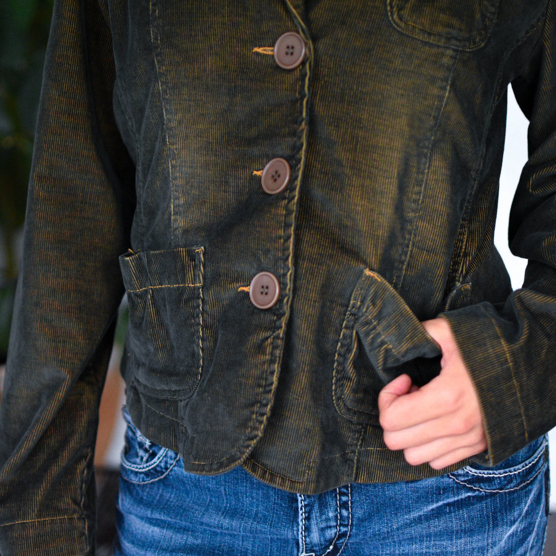 Vintage Y2K Femme Olive Green Corduroy Blazer Jacket