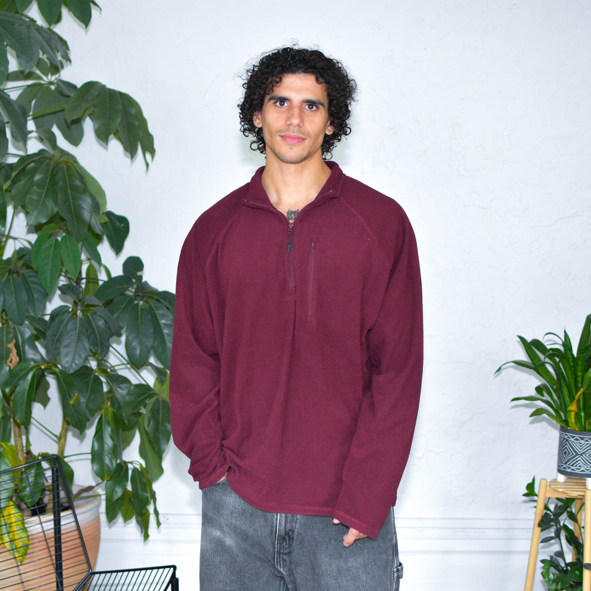 Vintage Y2K Burgundy Oakley Quarter- Zip Fleece