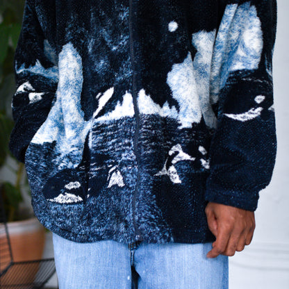 Vintage 90s Black Outdoors Orca Whale Fleece Jacket