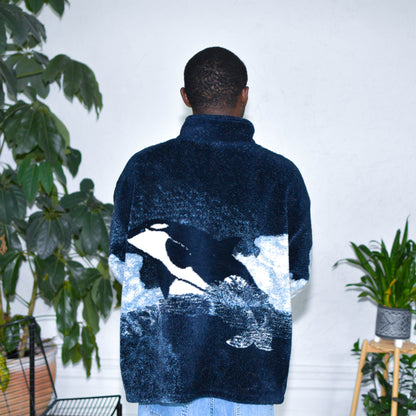 Vintage 90s Black Outdoors Orca Whale Fleece Jacket