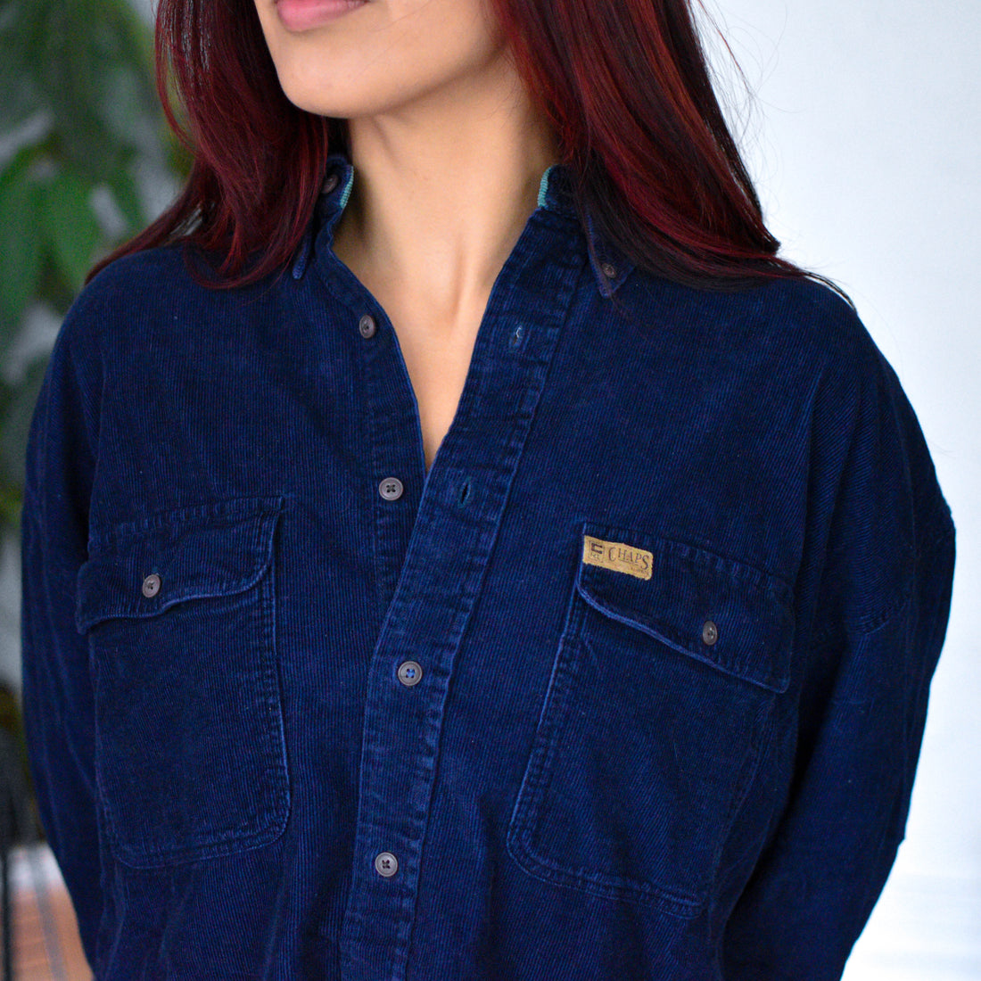 Vintage Chaps Navy Corduroy Button-Up Shirt