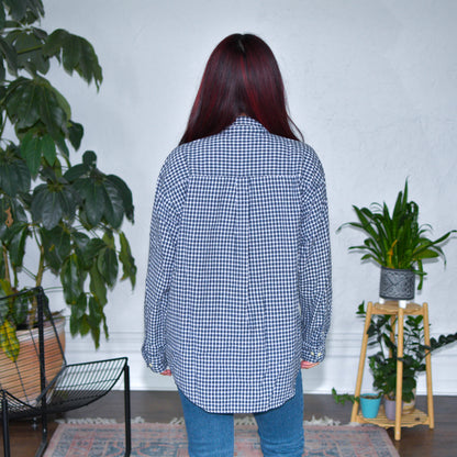 Vintage Y2K Utility Navy &amp; White Plaid Button Up Top