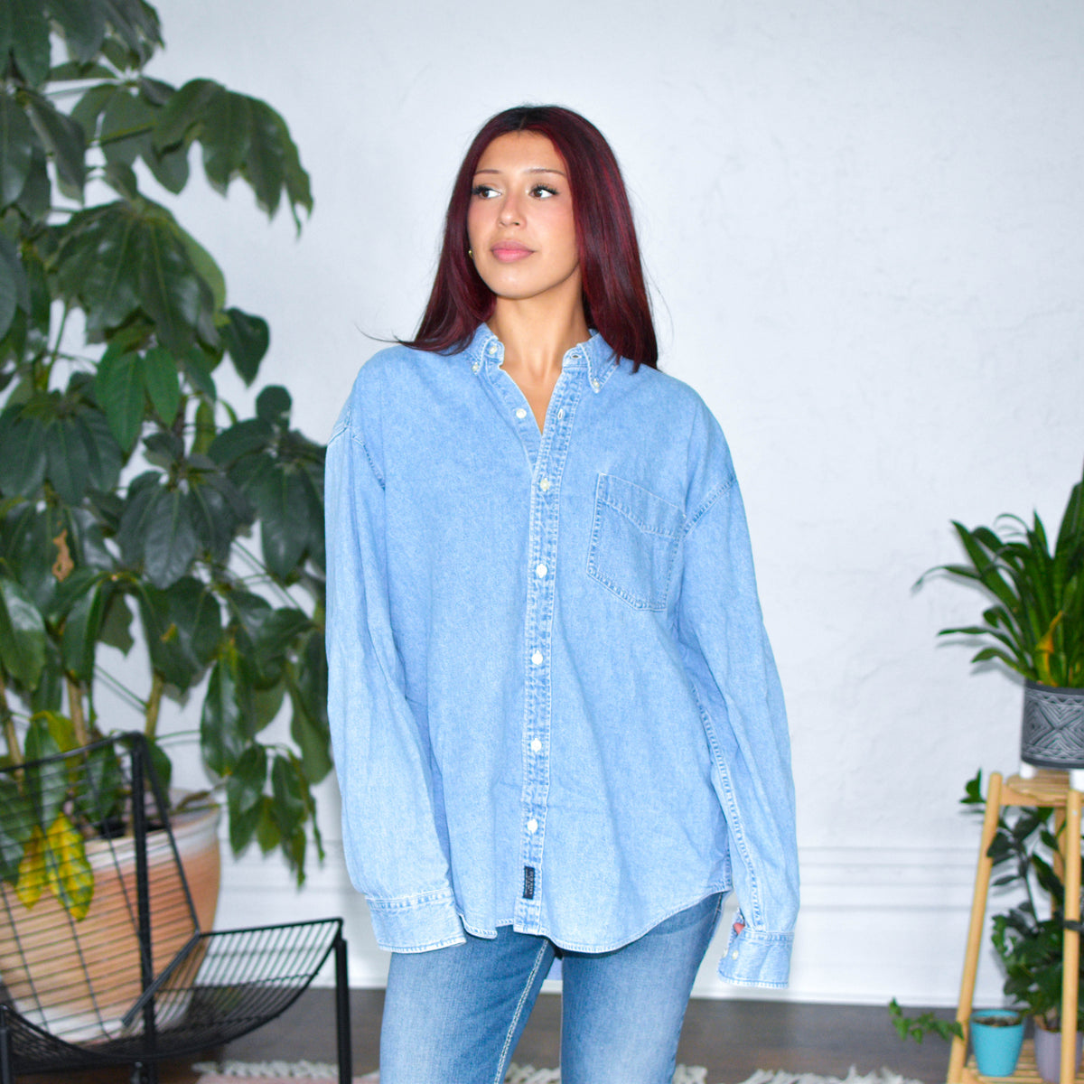 Vintage Old Navy Light-Wash Blue Denim Button-Up Top
