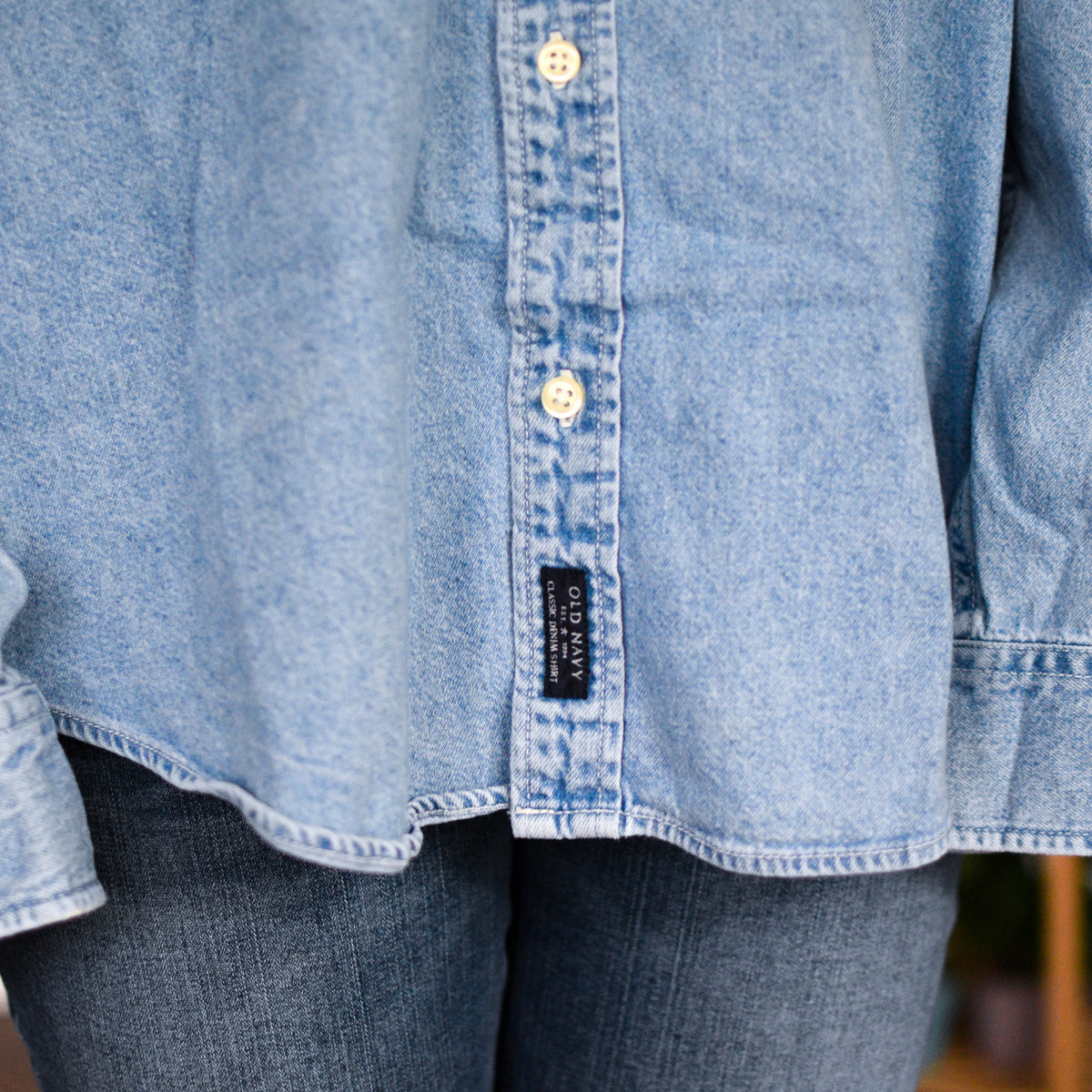 Vintage Old Navy Light-Wash Blue Denim Button-Up Top