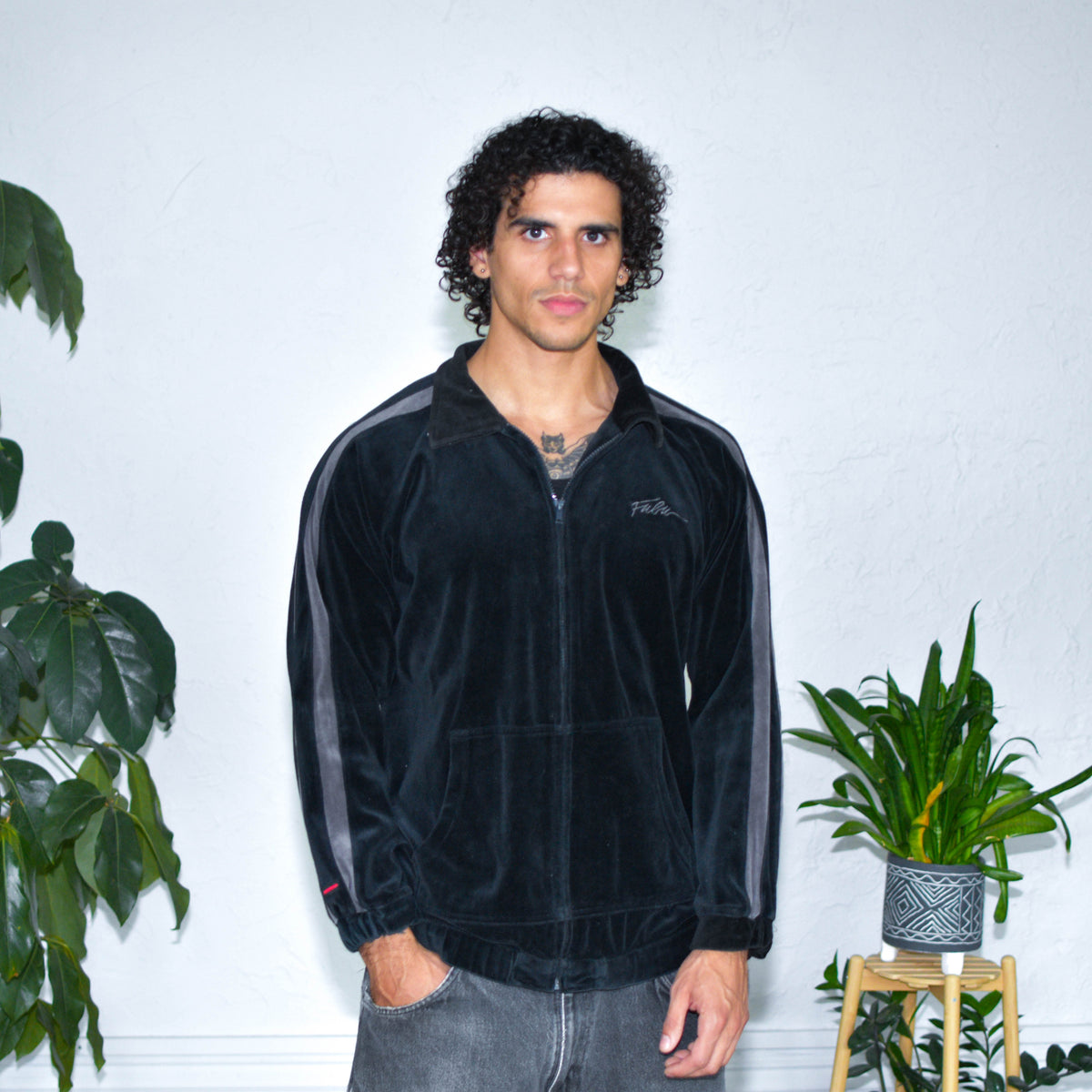 Vintage FUBU Velour Black Fleece Zip-up