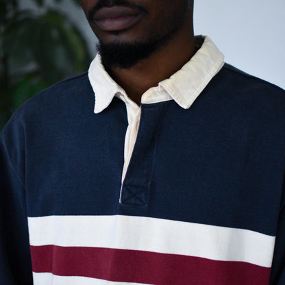 Vintage L.L. Bean Navy Blue Striped Rugby Polo