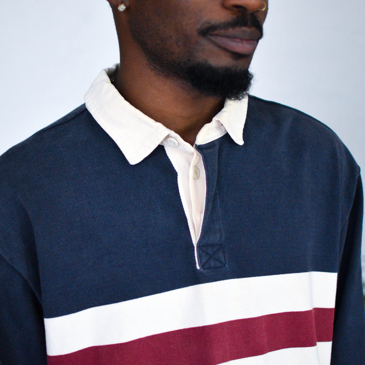 Vintage L.L. Bean Navy Blue Striped Rugby Polo